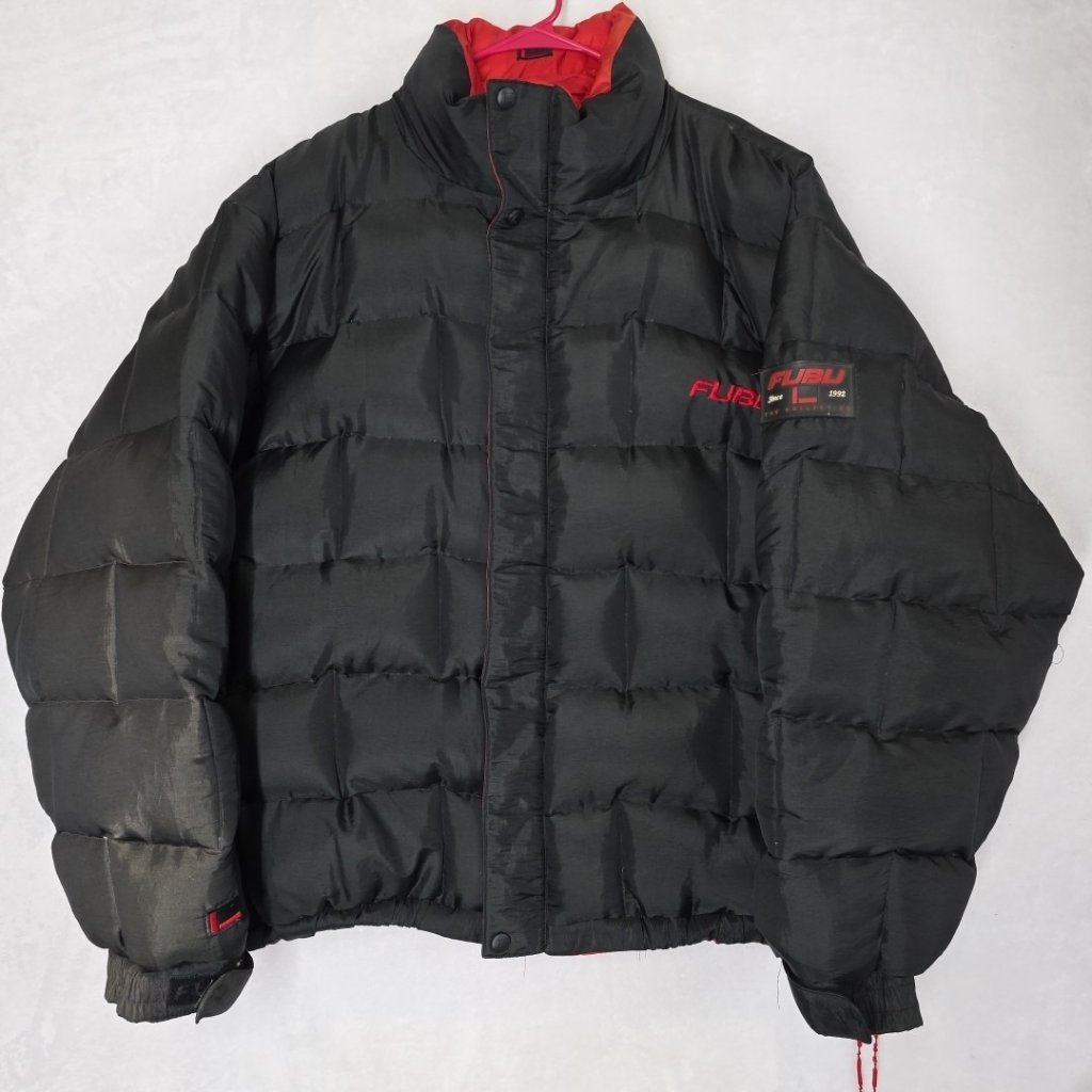 Fubu Reversible Goose Down Puffer Coat Men’s Size 3xl Black Red Vtg Y2k